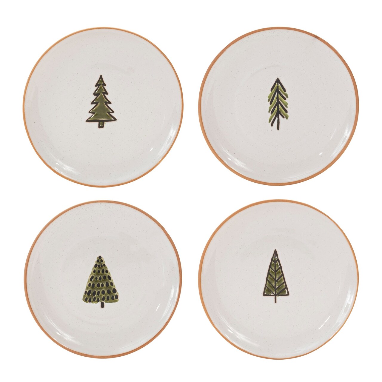 Melrose Ceramic Pine Tree Christmas Display Plates - 7.25" - Green and White - Set of 4